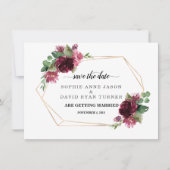 Elegante bruine bloemen gouden lijst bruiloft save the date (Voorkant)