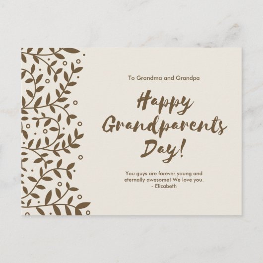Elegante Bruine Bloemen Grootouders Dag Feestdagenkaart (Voorkant)