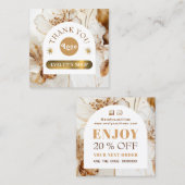 Elegante bruine bloemen kortingskaart vierkante visitekaartje (Voorkant / Achterkant)