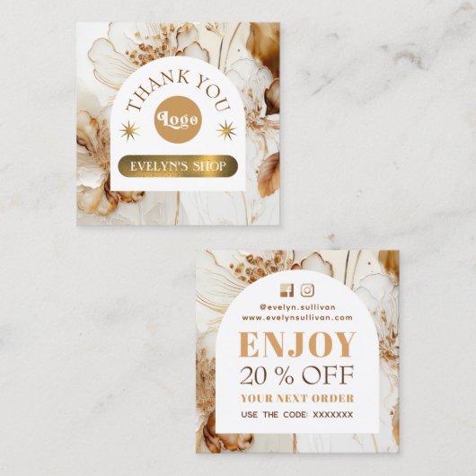 Elegante bruine bloemen kortingskaart vierkante visitekaartje (Voorkant / Achterkant)