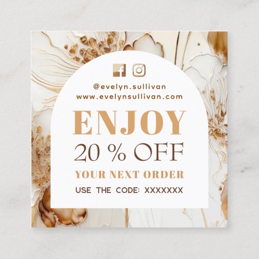 Elegante bruine bloemen kortingskaart vierkante visitekaartje (Achterkant)
