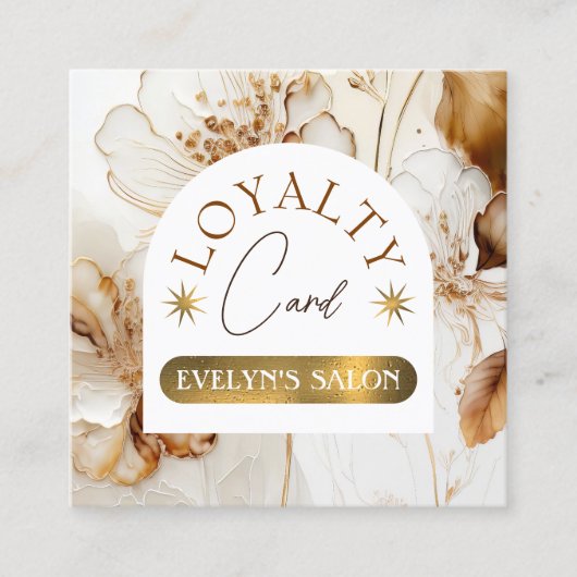 Elegante bruine bloemen loyaliteitskaart vierkante visitekaartje (Voorkant)