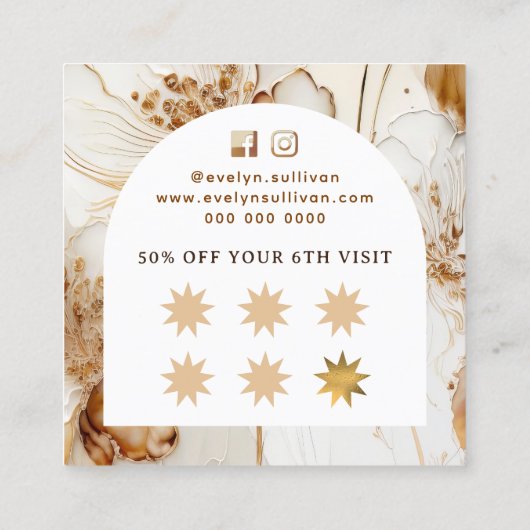 Elegante bruine bloemen loyaliteitskaart vierkante visitekaartje (Achterkant)