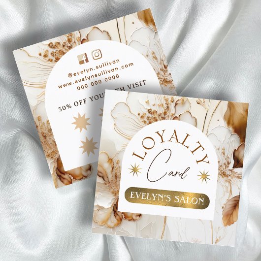 Elegante bruine bloemen loyaliteitskaart vierkante visitekaartje