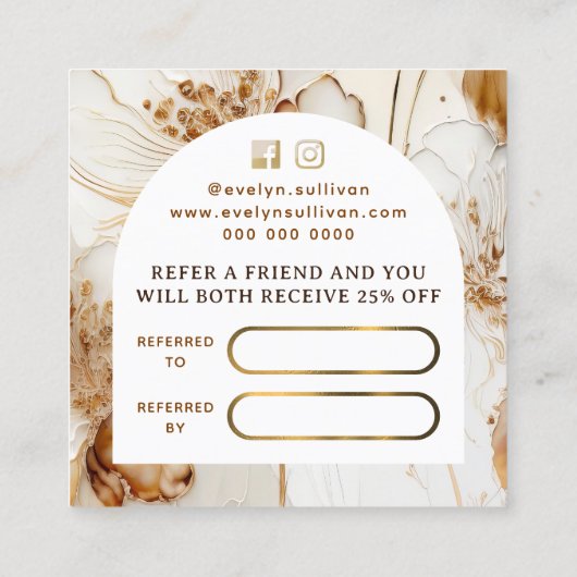 Elegante bruine bloemen verwijzingskaart vierkante visitekaartje (Achterkant)