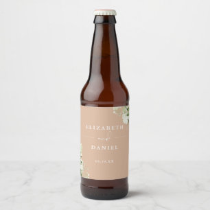 Elegante bruine bloemige groene trouw bier etiket