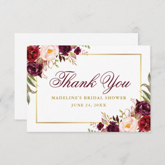Elegante bruine bloemrijke gouden bruiloft feest bedankkaart (Voorkant / Achterkant)