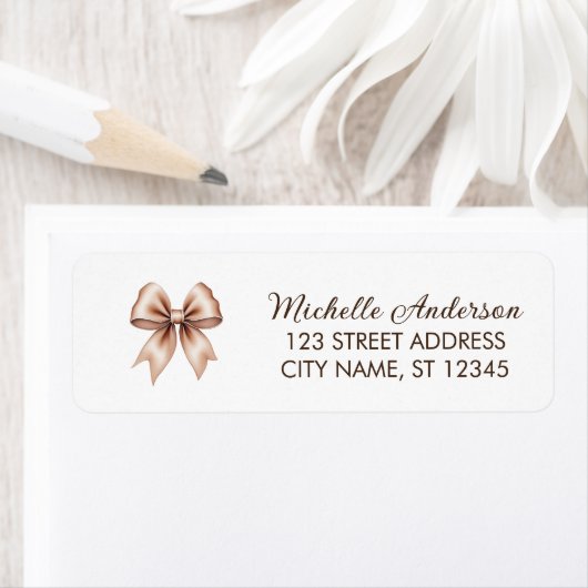 Elegante bruine Bow Coquette retouradreslabel Etiket (Insitu)