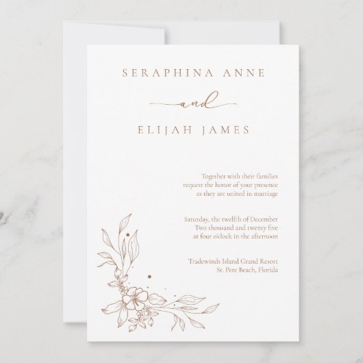 Elegante bruine bruiloft uitnodiging (Voorkant)