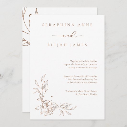 Elegante bruine bruiloft uitnodiging (Voorkant / Achterkant)