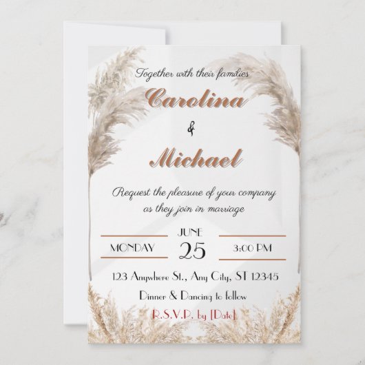 ELEGANTE  BRUINE BRUILOFT UITNODIGING (Voorkant)