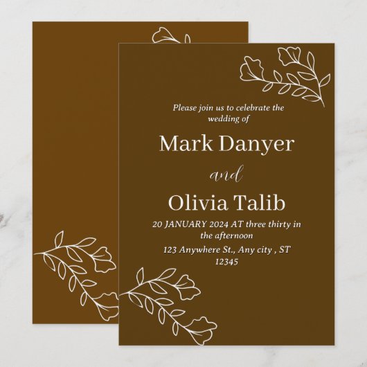 Elegante bruine bruiloft uitnodiging (Voorkant / Achterkant)