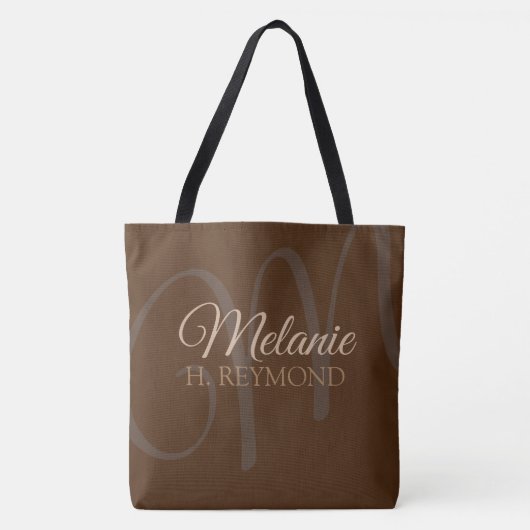 Elegante Bruine Canvas tas met haar Naam en Initia (Voorkant)