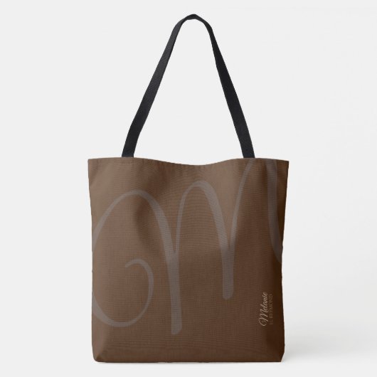 Elegante Bruine Canvas tas met haar Naam en Initia (Achterkant)