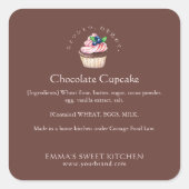 Elegante Bruine Chocolade Cupcake Bakkerij Ingredi Vierkante Sticker (Voorkant)
