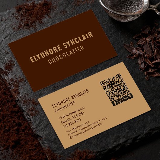 Elegante bruine Chocolatier Social Icon QR Code  Visitekaartje
