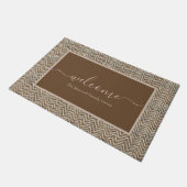 Elegante bruine crème chevron scriptnaam deurmat (Schuin)