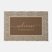 Elegante bruine crème chevron scriptnaam deurmat (Voorkant)