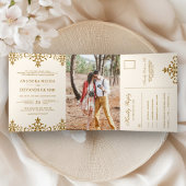 Elegante bruine damast traditionele Indiase bruilo Drieluik Uitnodiging