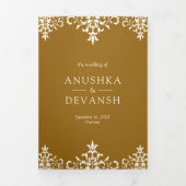 Elegante bruine damast traditionele Indiase bruilo Drieluik Uitnodiging (Cover)