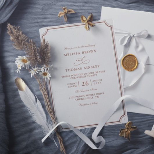 Elegante bruine ecru klassieke budget QR-code brui Kaart