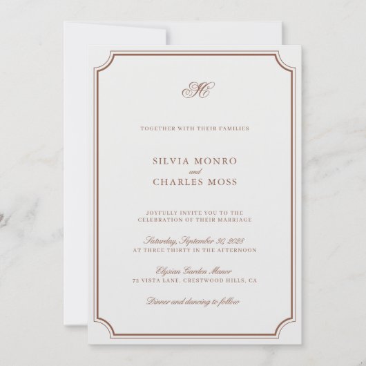 Elegante bruine & ecru klassieke scriptuur bruilof kaart (Voorkant)