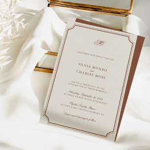 Elegante bruine & ecru klassieke scriptuur bruilof kaart