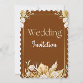 Elegante bruine en beige bloemen bruiloft uitnodig kaart (Voorkant)