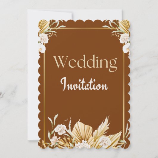 Elegante bruine en beige bloemen bruiloft uitnodig kaart (Voorkant)