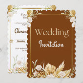 Elegante bruine en beige bloemen bruiloft uitnodig kaart (Voorkant / Achterkant)
