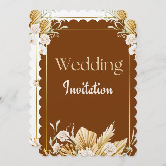 Elegante bruine en beige bloemen bruiloft uitnodig kaart (Voorkant / Achterkant)