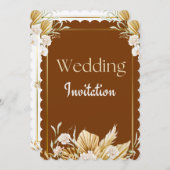 Elegante bruine en beige bloemen bruiloftsinvatie kaart (Voorkant / Achterkant)