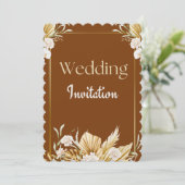 Elegante bruine en beige bloemen bruiloftsinvatie kaart (Staand voorkant)