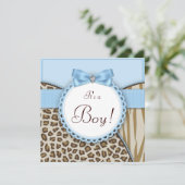 Elegante Bruine en Blauwe Baby Boy Douche Kaart (Staand voorkant)
