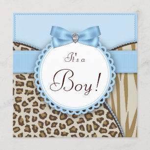 Elegante bruine en blauwe baby boy shower kaart