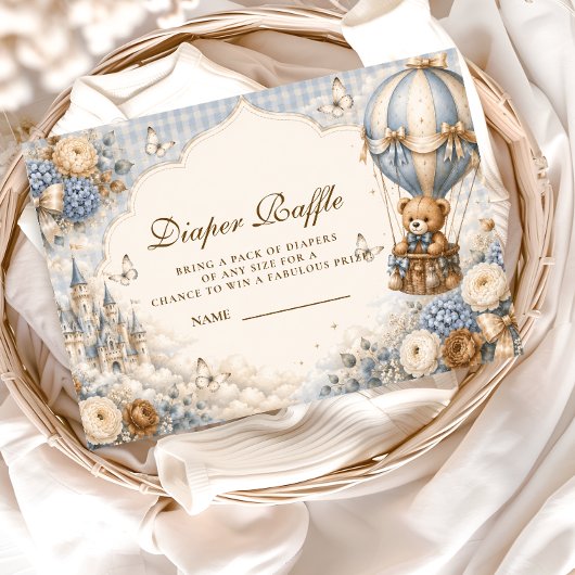 Elegante Bruine En Blauwe Beer Luier Raffle Informatiekaartje