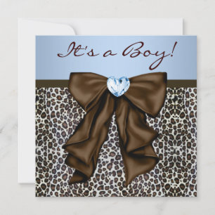 Elegante bruine en blauwe luipaard baby shower kaart