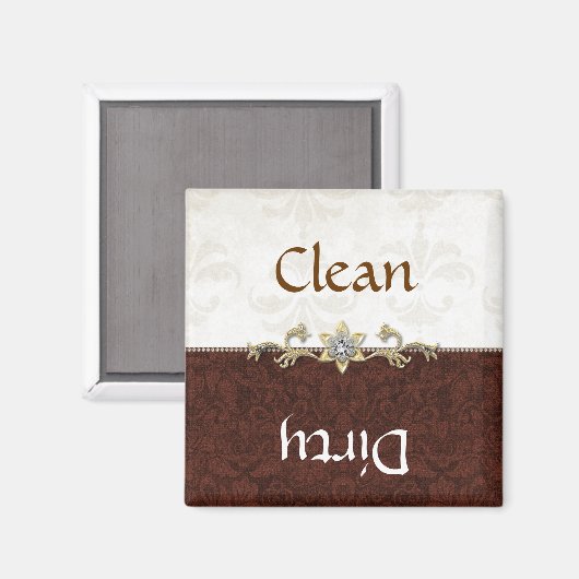 Elegante Bruine en Crème Damast Vaatwasser Magneet (Voorkant / Achterkant)
