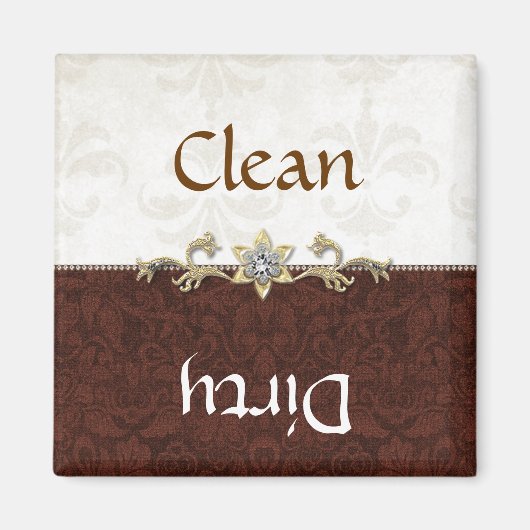 Elegante Bruine en Crème Damast Vaatwasser Magneet (Voorkant)