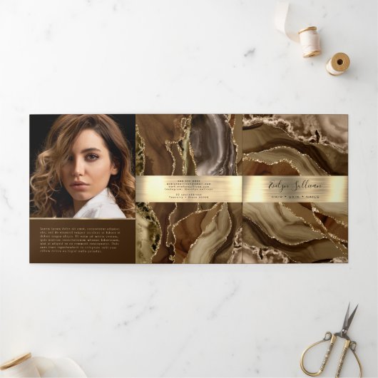 Elegante Bruine en Gouden Agaat Trifold Brochure Drieluik Kaart (Buitenkant)