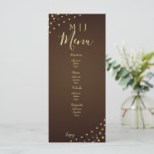 Elegante bruine en gouden slingerlichtjes bruiloft menu (Staand voorkant)