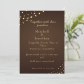 Elegante bruine en gouden snoerlampjes bruiloft kaart (Staand voorkant)