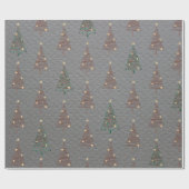 Elegante Bruine en Groene Kerstbomen Staal Grijs Cadeaupapier (Vlak)