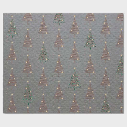 Elegante Bruine en Groene Kerstbomen Staal Grijs Cadeaupapier (Vlak)