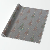 Elegante Bruine en Groene Kerstbomen Staal Grijs Cadeaupapier (Uitgerold)