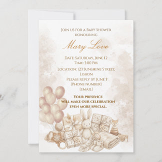 Elegante bruine en pastel baby shower uitnodiging