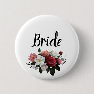 Elegante bruine en roze bloemen bruid ronde button 5,7 cm