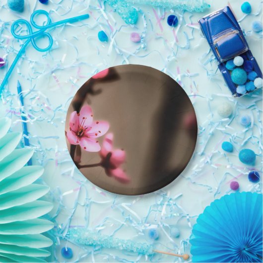 Elegante bruine en roze Japanse kersenbloesem Papieren Bordje (Feest)