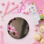 Elegante bruine en roze Japanse kersenbloesem Papieren Bordje (Feest)