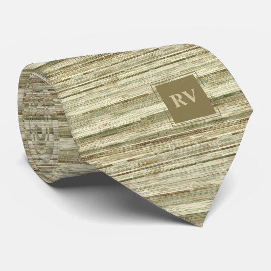Elegante bruine en taupe gestreepte monogram stropdas (Opgerold)
